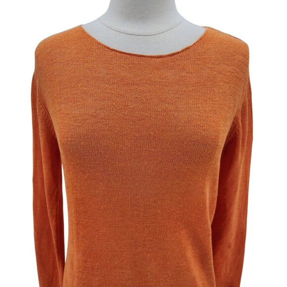 Eileen Fisher Womens Medium Sweater Linen Lightweight Orange Long Sleeve Preppy - Picture 2 of 11